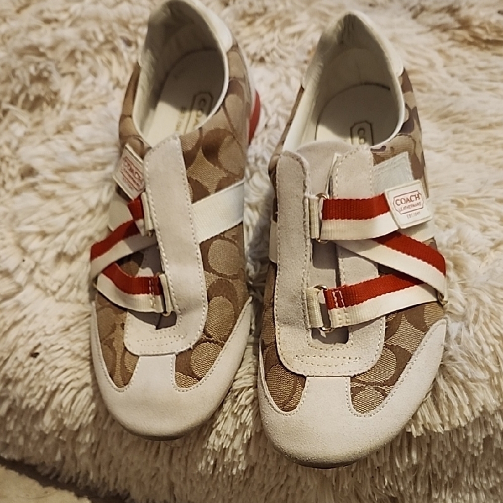 Coach Athletic Shoes White and Tan Velcro Straps